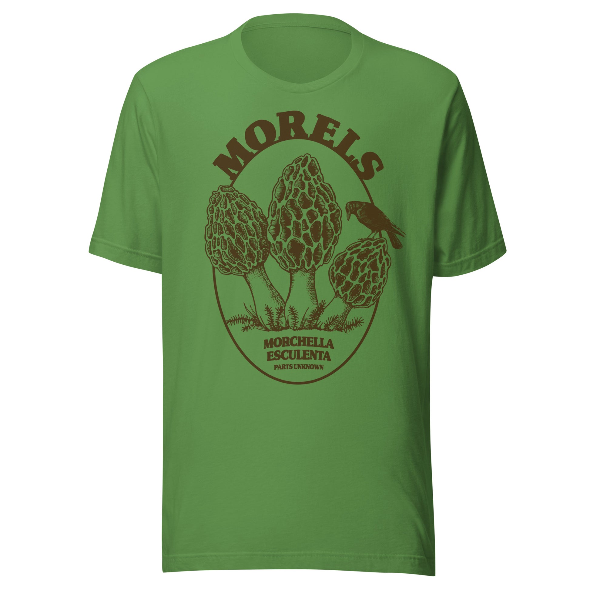 Green morel mushroom investigation t-shirt inspired by ghost hunting, patience, and searching for things that stay hidden