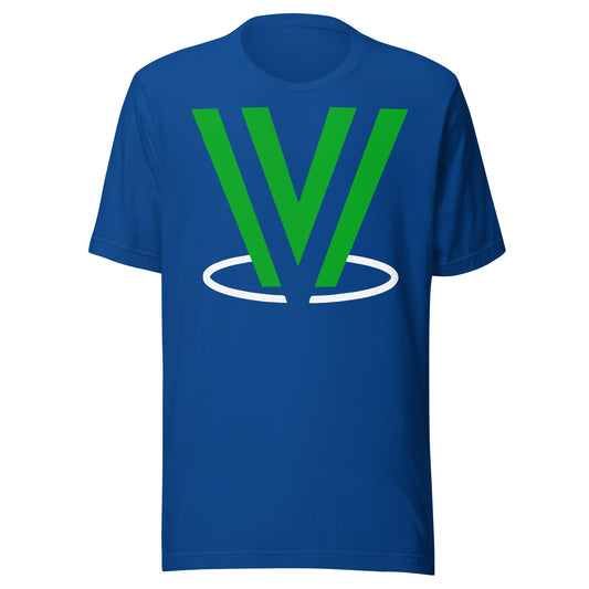 Royal blue T-shirt with the green and white logo of Vimuville, the fictional pharmaceutical company from the 1993 Australian horror film Body Melt.